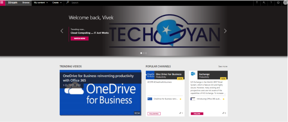 Microsoft Stream, Screenshot | Stream | TechGyan - Cloud Changes Everything